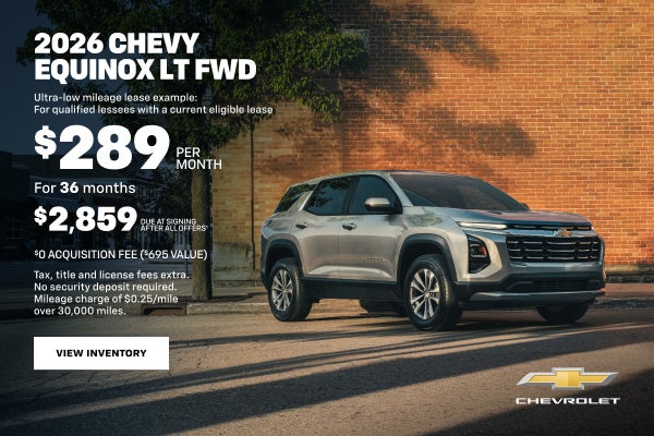 2026 Chevy Equinox LT FWD. Ultra-low mileage lease example: For qualified lessees with a current ...